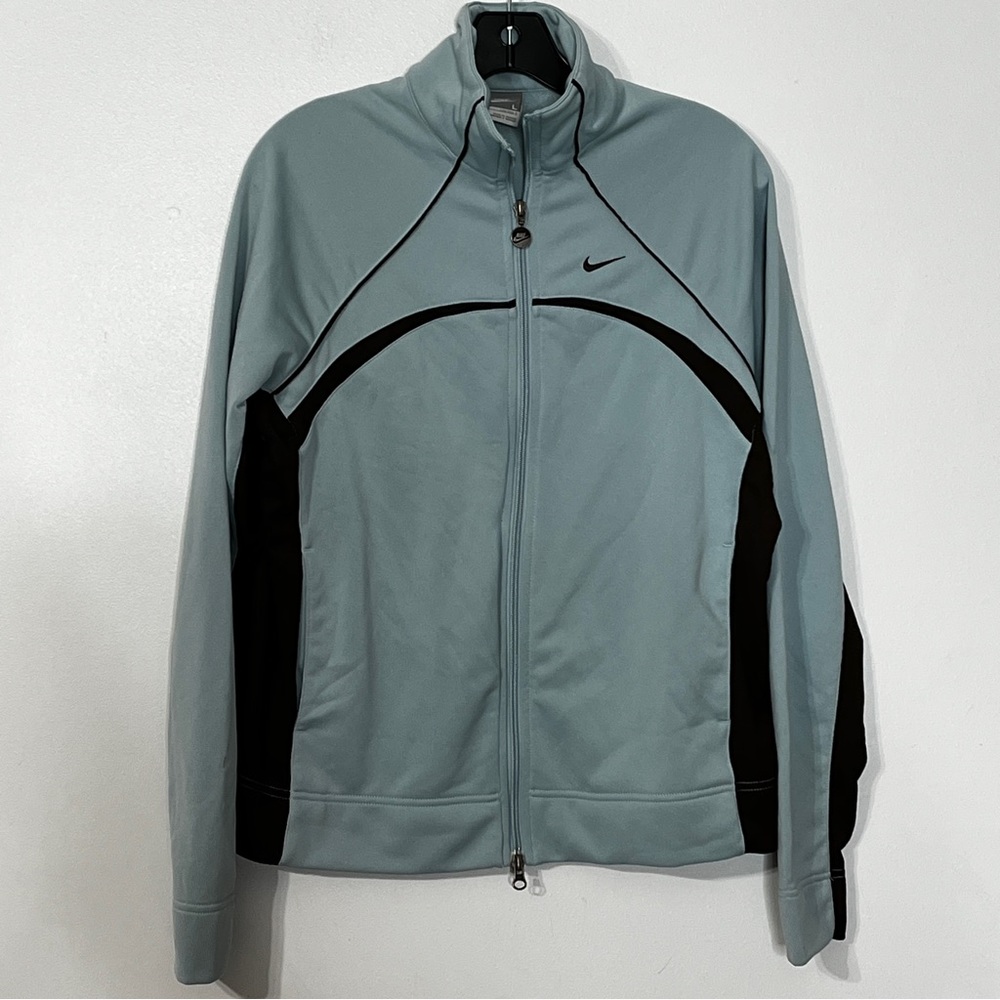 Vintage Nike Zip Up Warm Up Jacket Taiwan Light Blue w/Dark Brown Mens L
